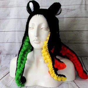 Black and Rainbow Crochet Octopus Hat Adult Size